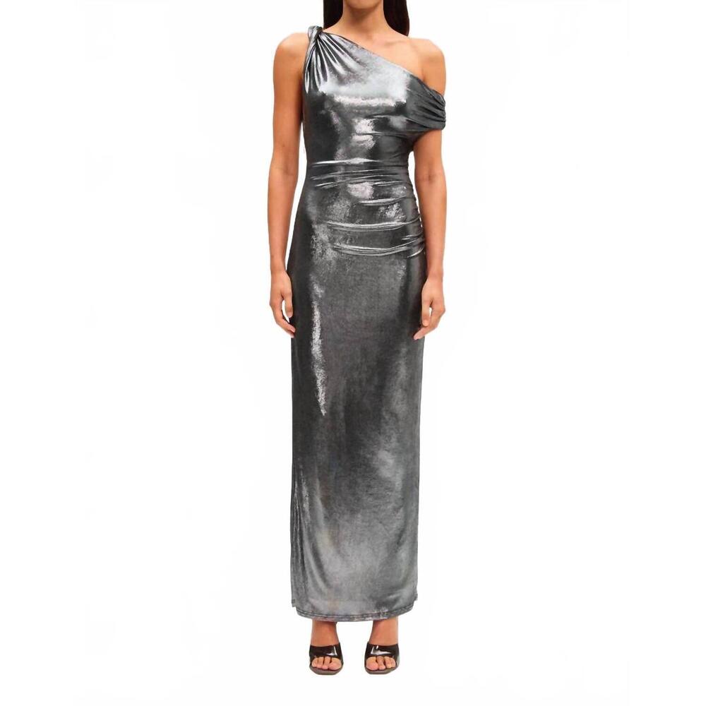 NEW MISHA nyra metallic gown in silver